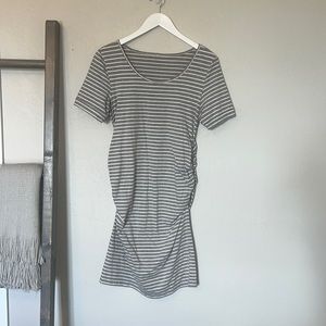 Maternity grey and white striped dress like new